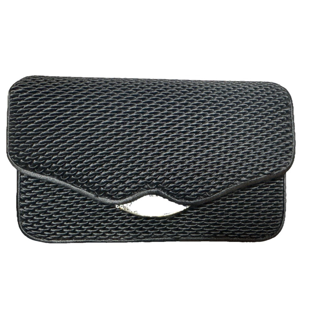 Judith Leiber Black Satin Silk and Swarovski Crystal Evening Bag Clutch No Chain